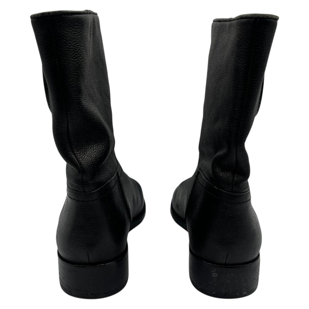 Tory Burch Hallie Mid Shaft Leather Moto Riding Boots Booties Black Size 6.5M - Picture 4 of 9